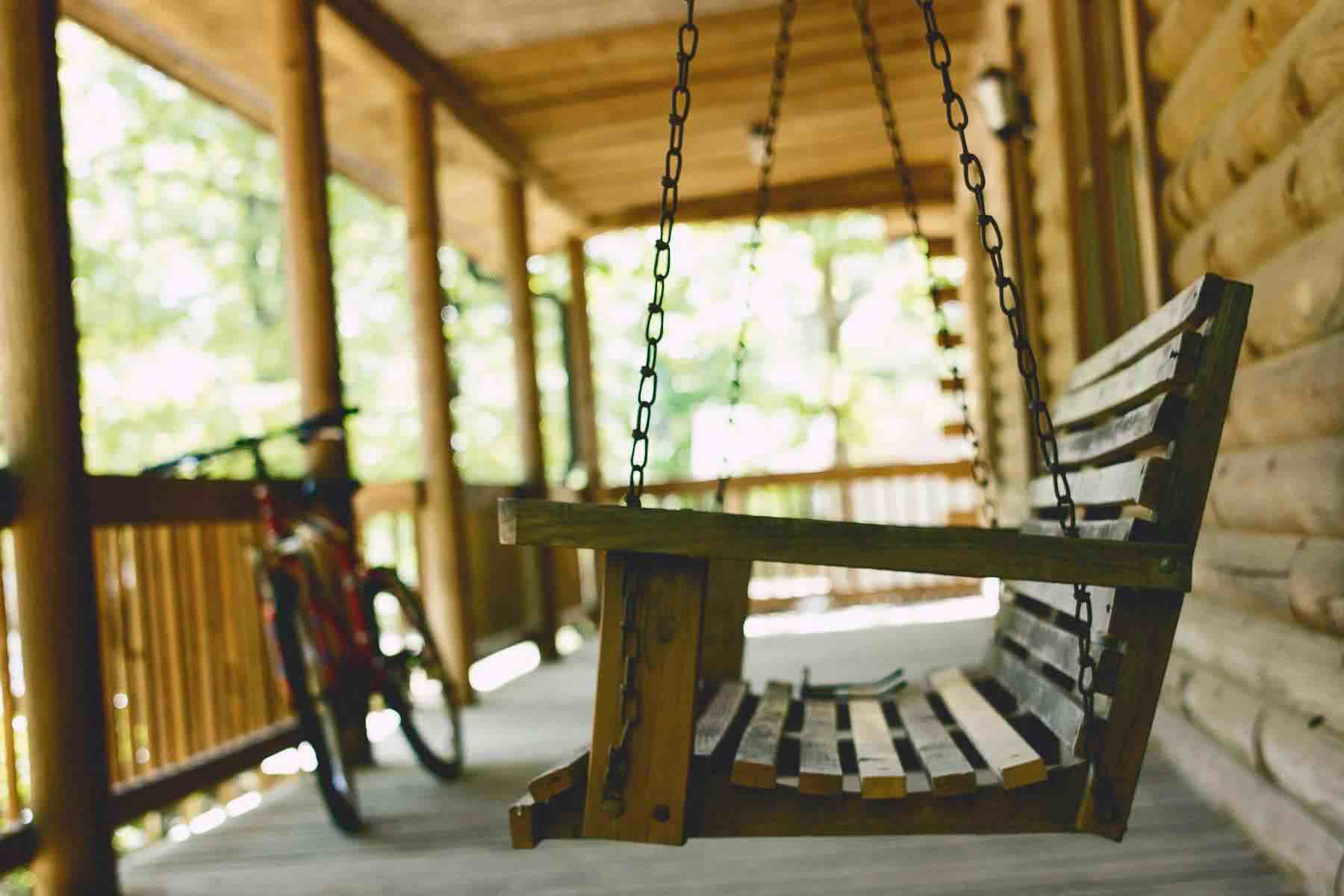 Wooden porch swing
