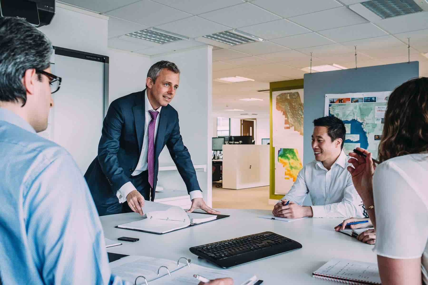 Financial team meeting in a office space