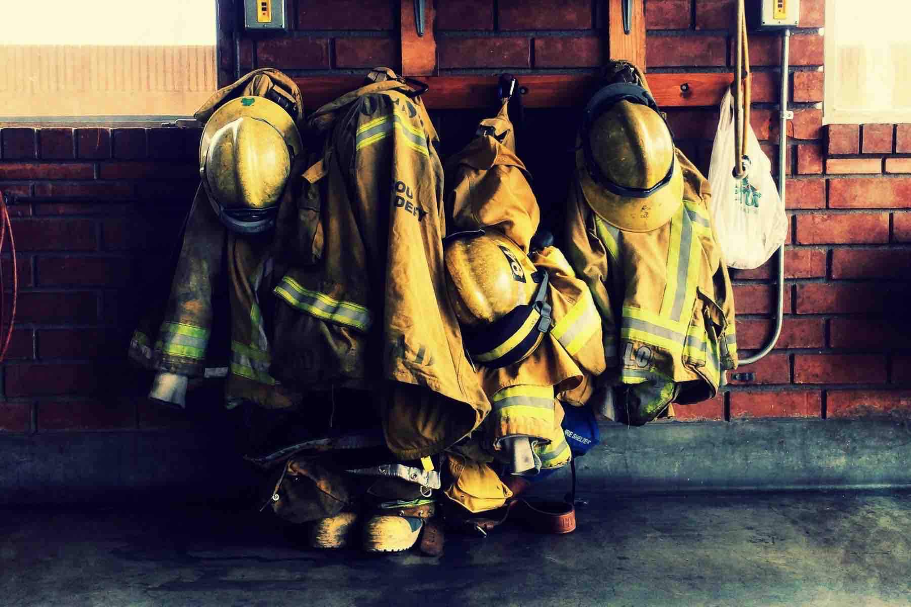 Fire house with firefighter gear hanging up