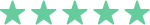 Five green colored filled stars on a white background.